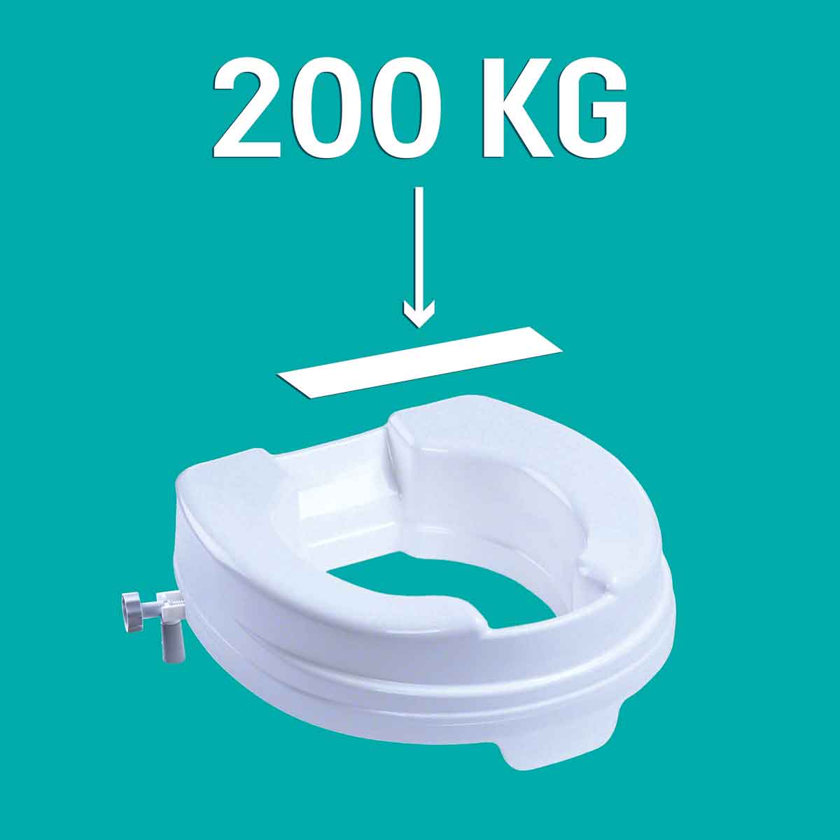 Darstellung der Belastbarkeit der Belastbarkeit der Relaxon Toilettensitzerhöhung in Höhe von 200 Kilogramm.