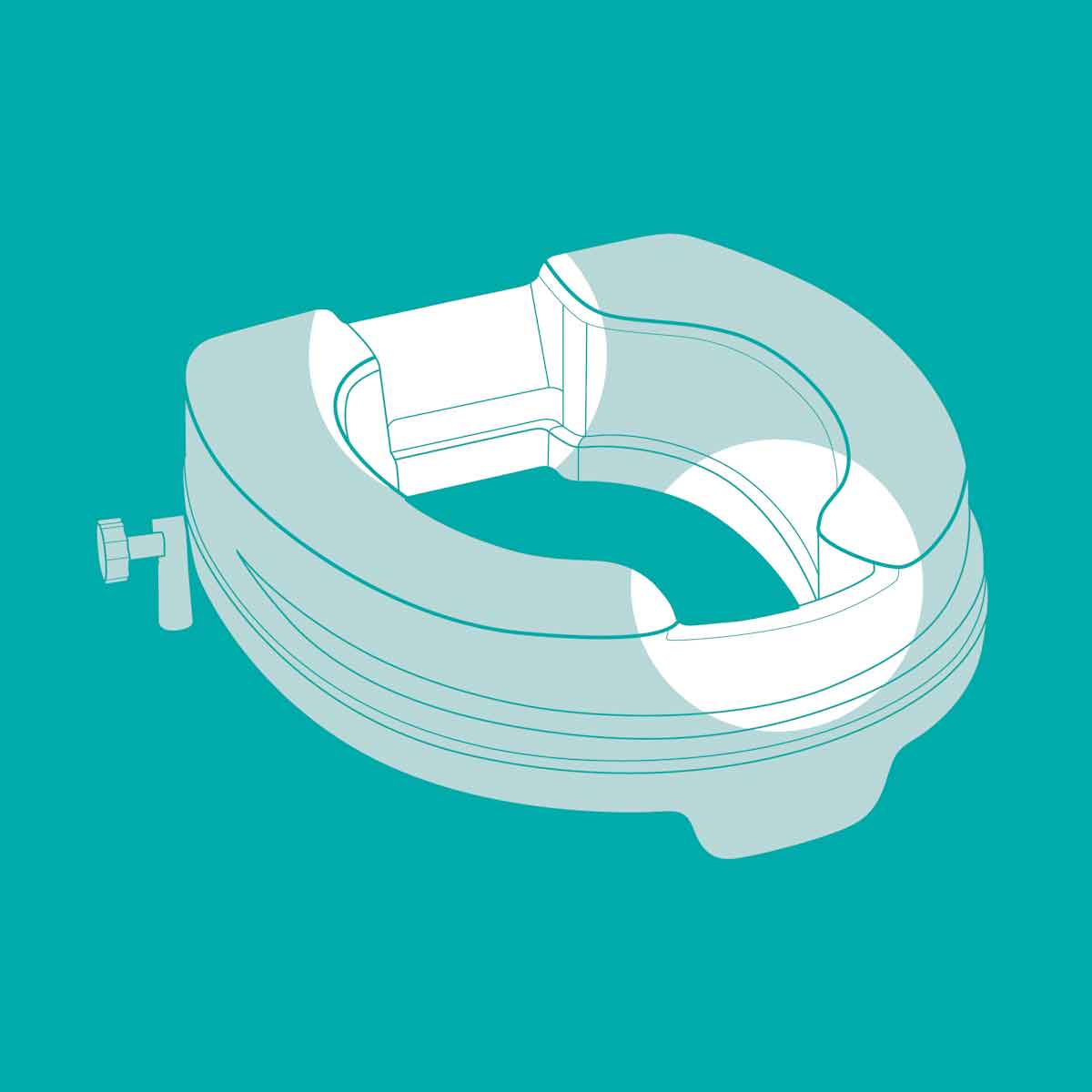 Zeichnung der Toilettensitzerhöhung Relaxon mit hervorgehobenen Hygieneausschnitten.